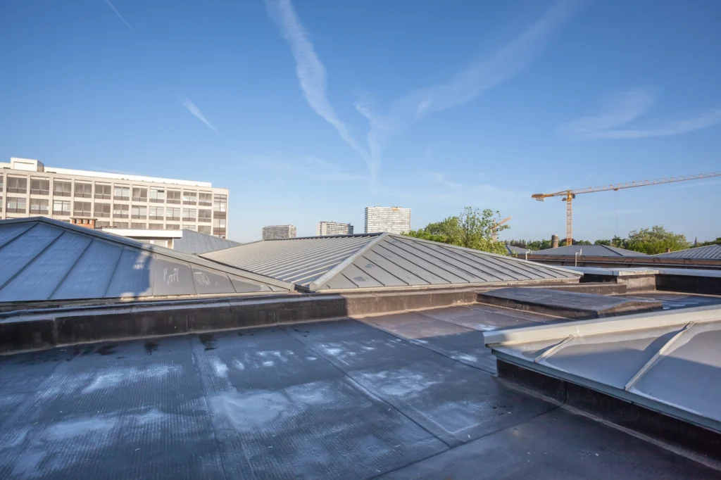 close up view of new epdm roofing system on commercial building
