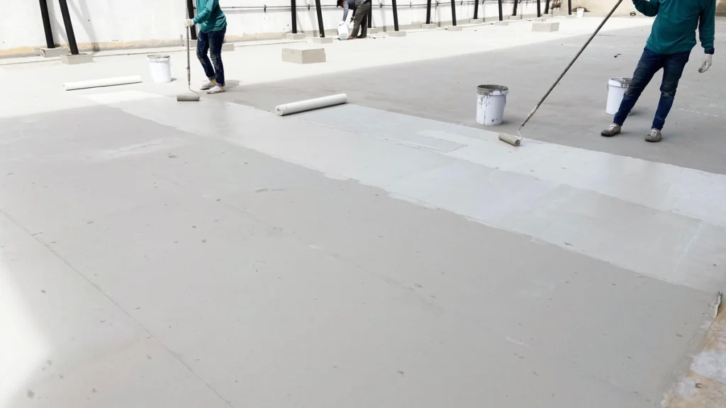 close up to roof coating process