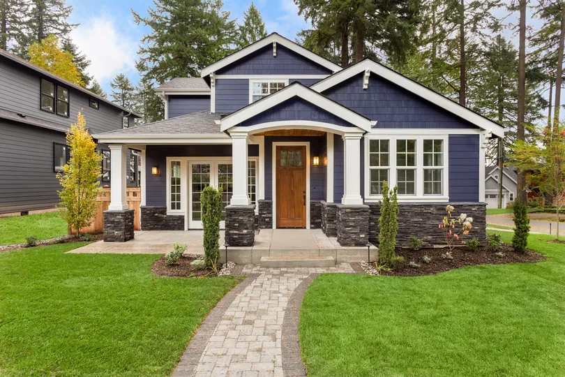 Navy blue home in Pennsylvania-gutters