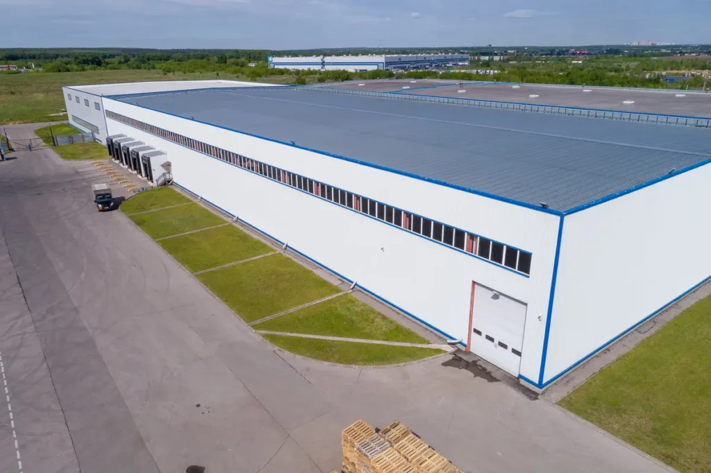 a long commercial building and roof