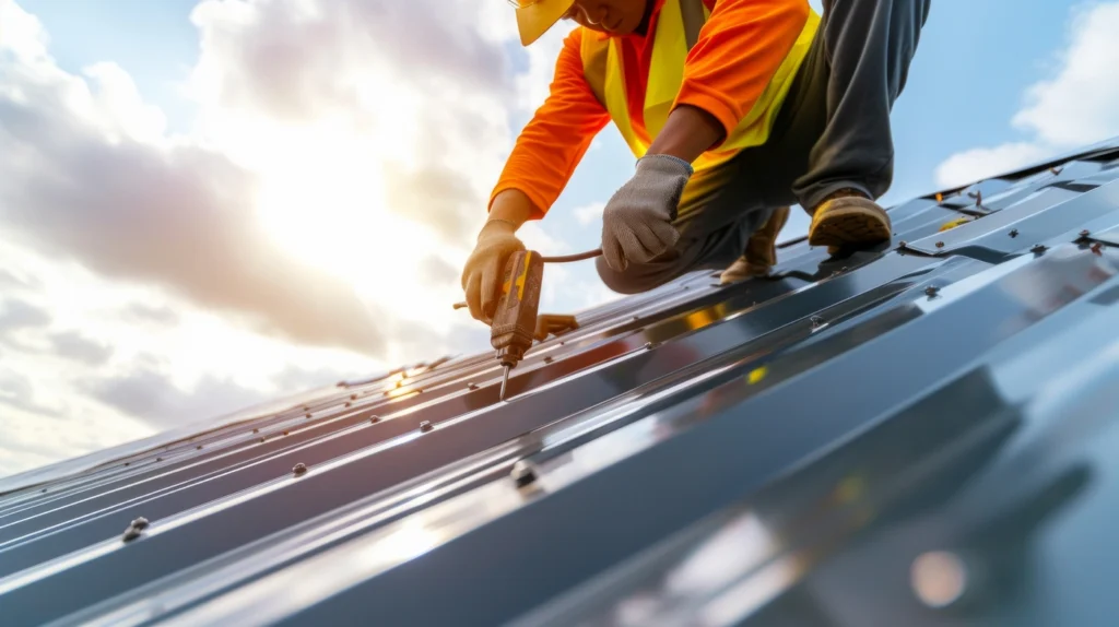 professional installing roof