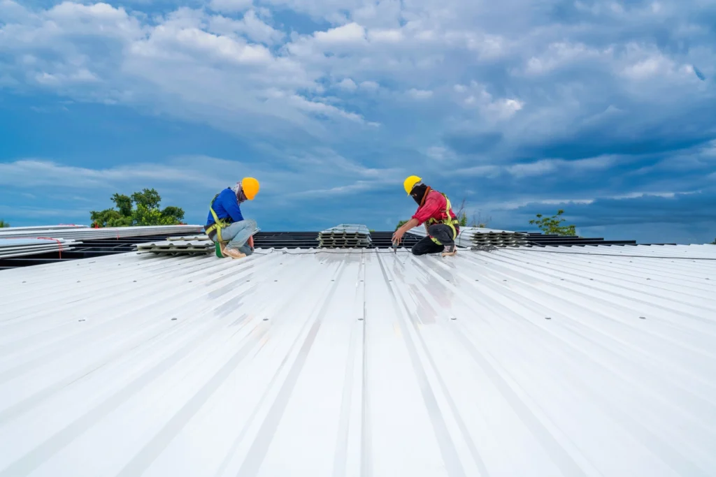 close up of metal roof installation on commercial business in doylestown pa