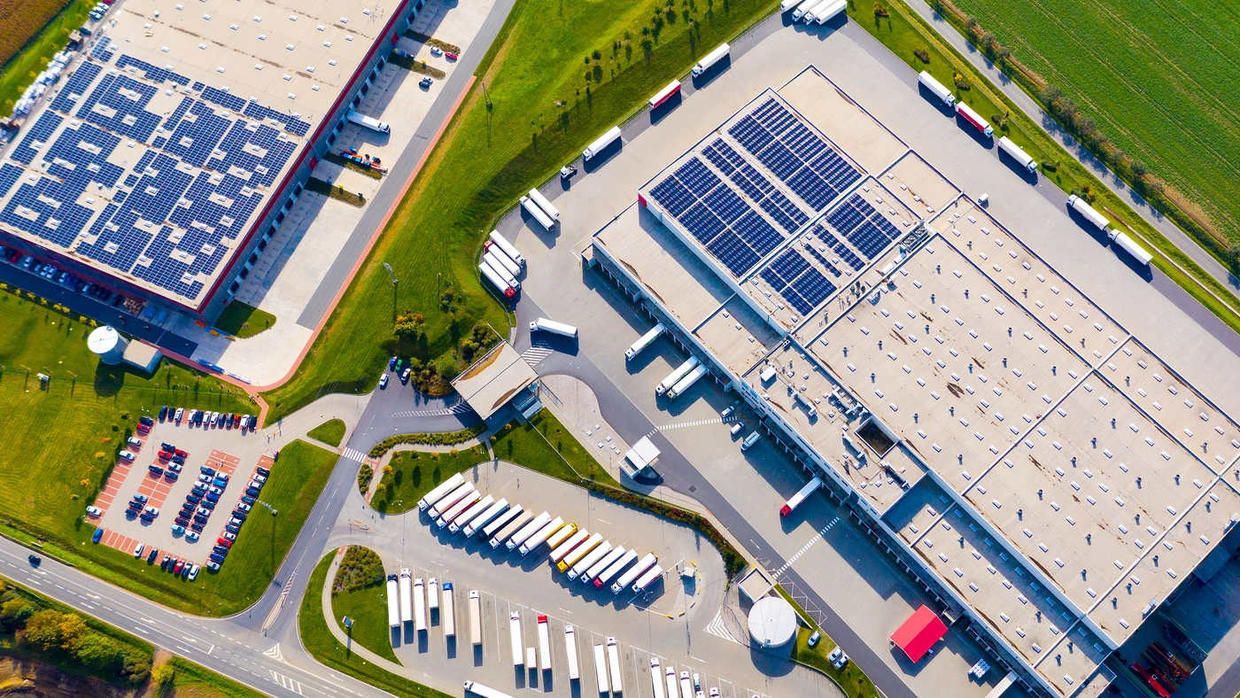 aerial view of flat epdm roofing systems