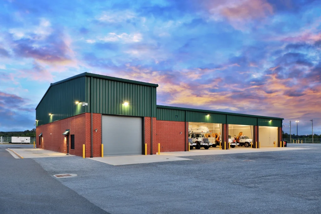 commercial building and warehouse with new siding installed with metal materials