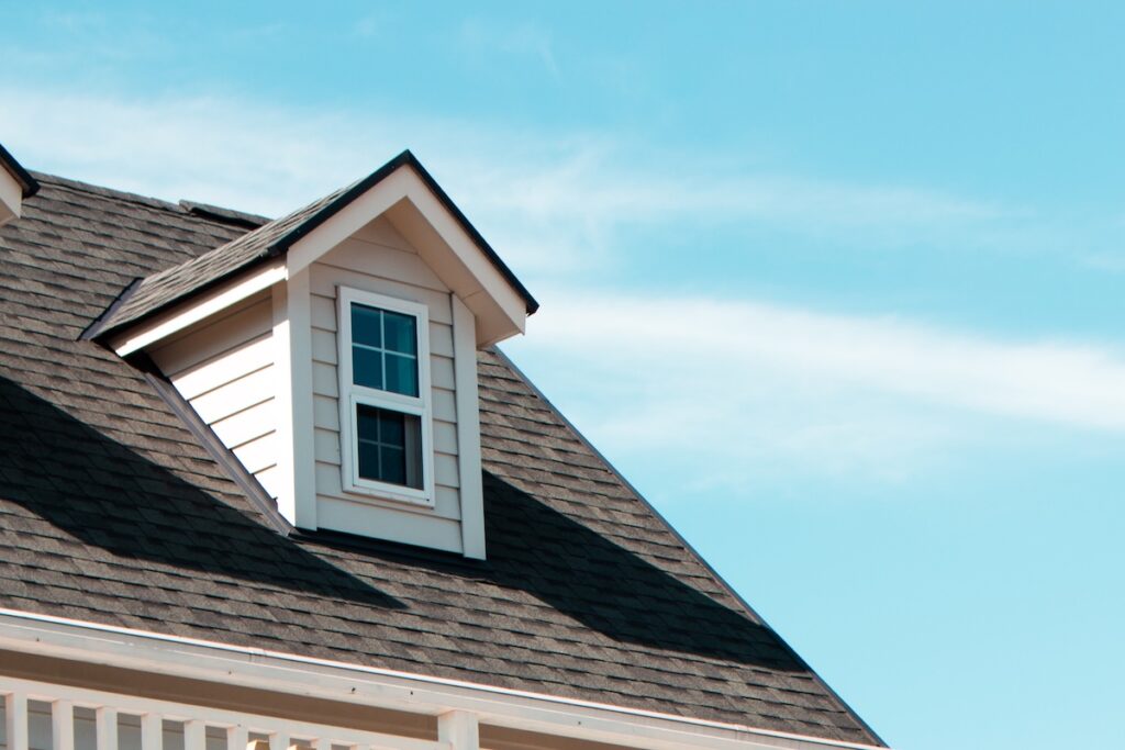Apartment roof close up with brown roofing material
