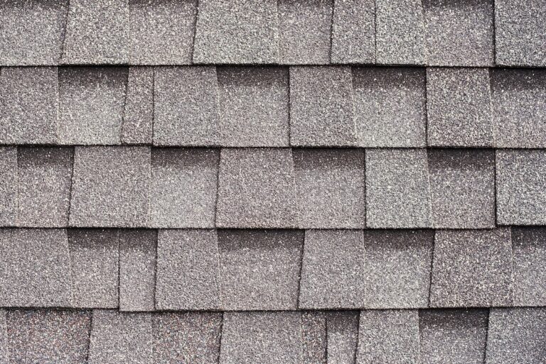 Close-up of gray asphalt shingles architectural
