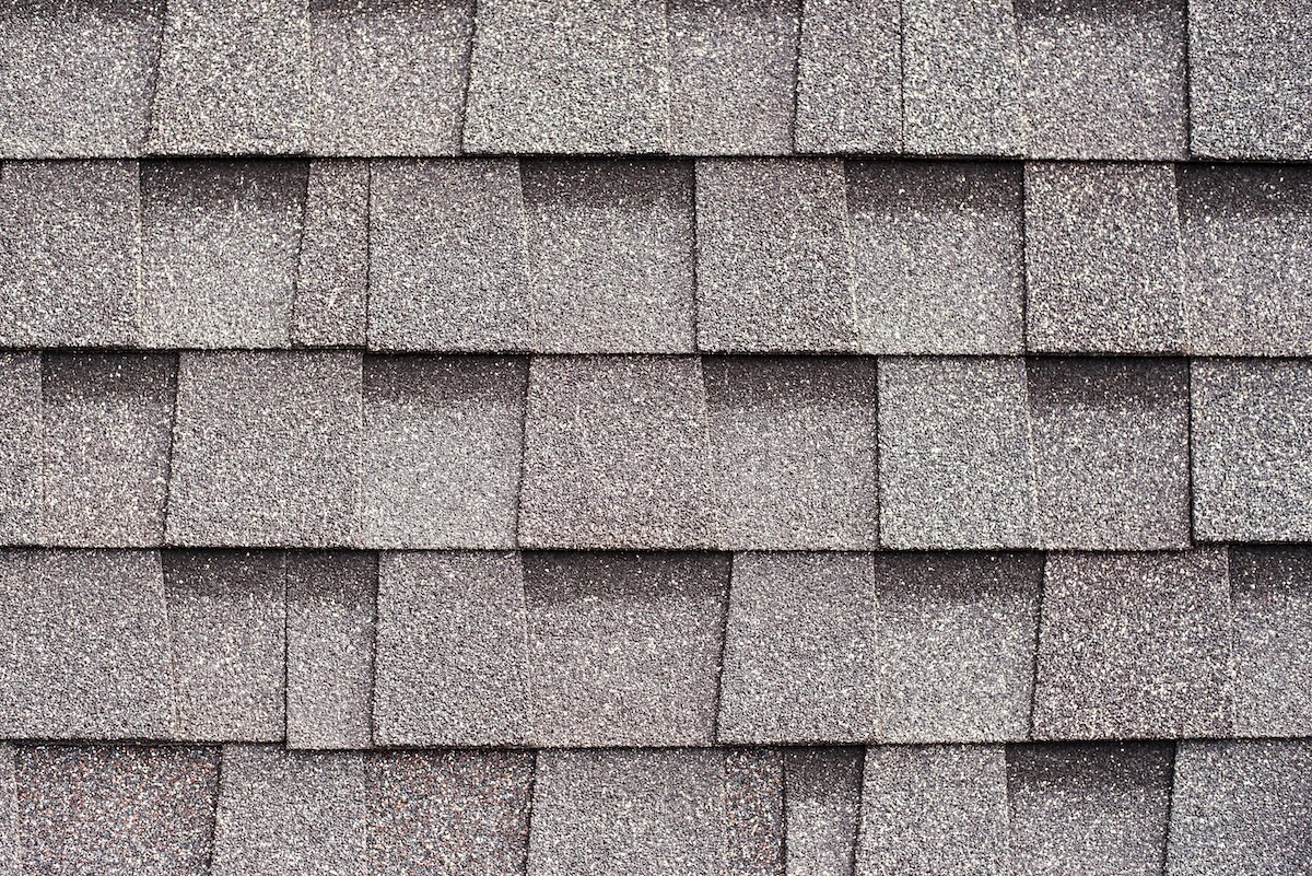 Close-up of gray asphalt shingles architectural