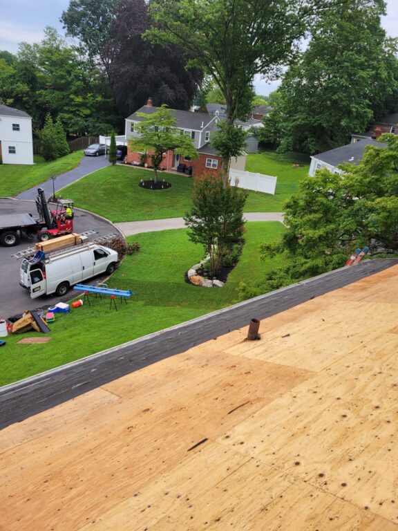 aerial view plywood decking dumpster lafayette hill pa 24