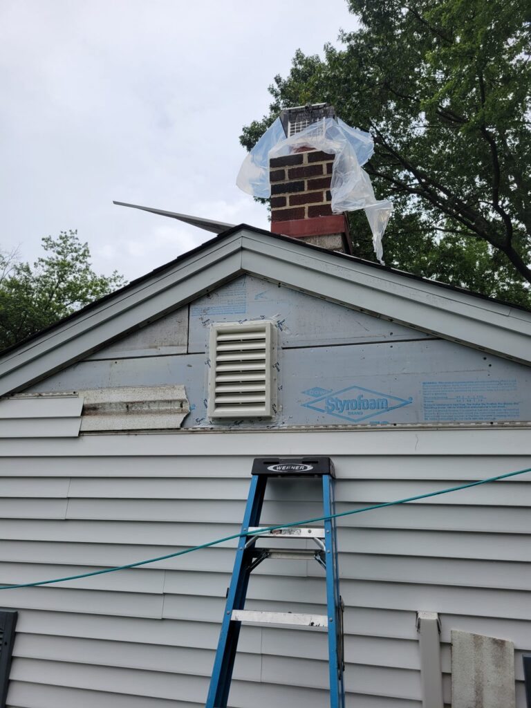 chimney flashing prep gable vent ladder lafayette hill pa 05