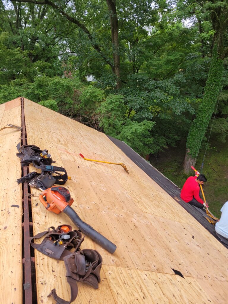 crew on ridge plywood decking tools lafayette hill pa 23