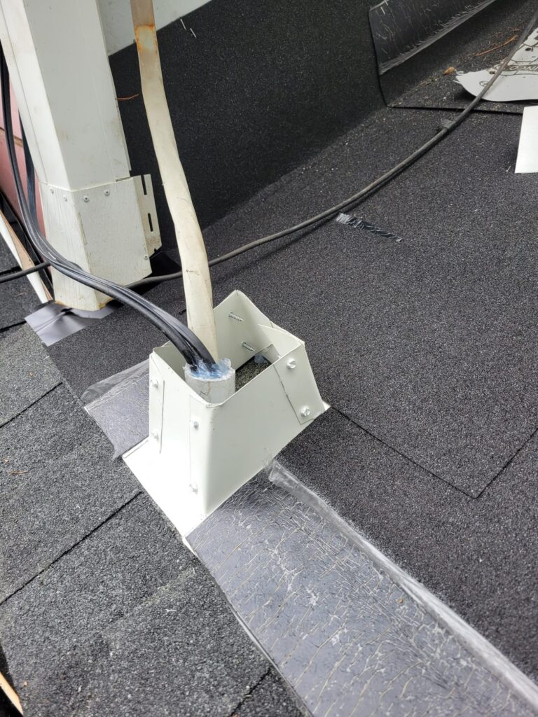 satellite mount base flashing closeup lafayette hill pa 20